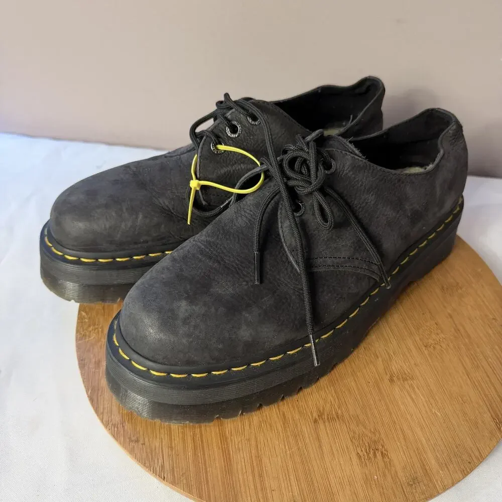 Dr. Martens Black Nubuck Leather Platform Lace Up Chunky Sole 31446 Men Size 13